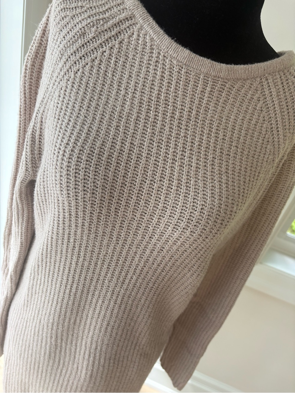 YAYA’s Women's Lightweight Crewneck Sweater with cross back in Light Taupe